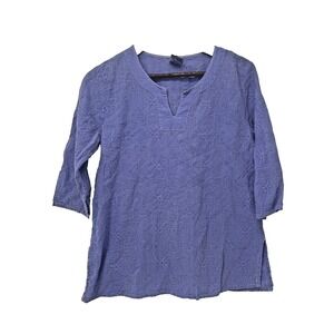 Focus purple tunic top cotton 3/4 Sleeve Embroidered Floral Swim Cover up blouse